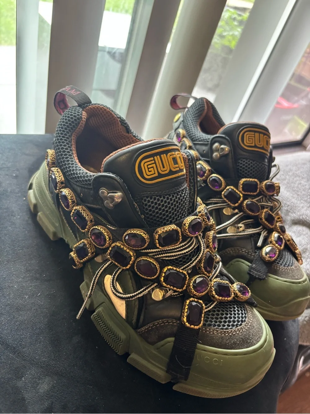 GUCCI men Green and Purple Embellished with crystal Sneaker